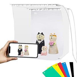 PULUZ Mini Photo Studio Light Box, Portable Folding Photo Light Box with 2 LED Panels and 6 Colors Backdrops,Light Box Photography for Small Size Products