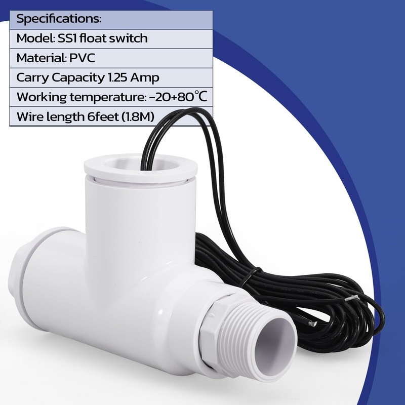 Seweder SS1 Float Switch Condensate Overflow Switch with 3/4 Inch