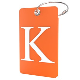 Luggage Tag Initial – Fully Bendable Tag w/Stainless Steel Loop (Orange) (Letter K)