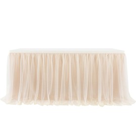 S.T.S.G Table Skirt, Party Cover, Event, Tulle, Fluffy, Decorative, Cute (Beige)