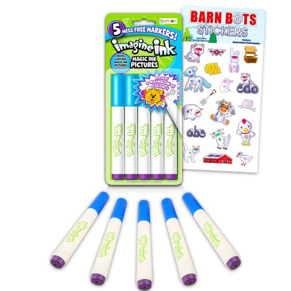 Imagine Ink Markers Only Replacement Bundle - 5 Pc Imagine Ink Markers Refill Separates Set for Imagine Ink Coloring Books for Kids with Stickers