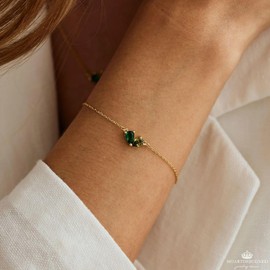 Dainty Heart Birthstone Bracelets for Women Non Tarnish 14K Gold Plated Heart CZ Bracelet for Mother and Daughter/Friends/Sister/Couple Birthstone Jewelry Gift (01-10.january(garnet)-october(tourmaline))