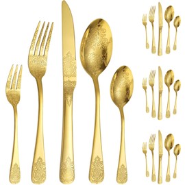 Vilihkc Unique engraved pattern design Silverware Set,20 Piece Stainless Steel Flatware Set, Kitchen Utensil Set Service for 4,Tableware Cutlery Set for Home and Restaurant,Dishwasher Safe