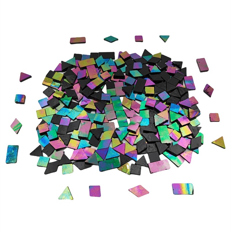200g Iridescent Glass Mosaic Tiles, 270 Pieces, 4 Shapes, Mixed