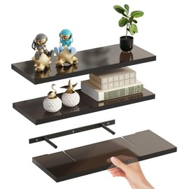 Set of 3 Acrylic Floating Shelves Wall-Mounted Shelf for Storage and Decor for Bedroom, Living Room, Kitchen Storage, Books, Bathroom Organizer (Clear Black, 15.7" Wx 5.9" D x0.6 H)