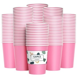 YANGTE 120Pcs Pink Paper Cups 9oz Disposable Party Cups Biodegradable and Compostable Drinking Cups for Birthday Party, DIY, BBQ - 250ml