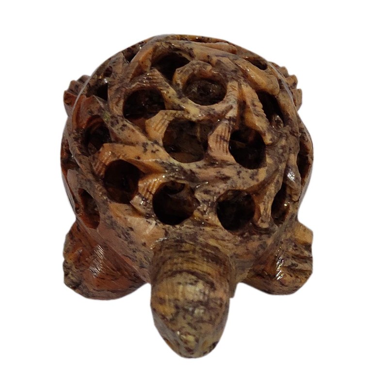 Purpledip Soapstone Statue: Jali Carving Tortoise (11661)