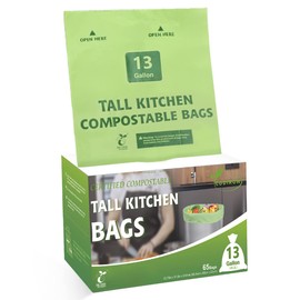 Codirom 100% Compostable Trash Bags, 13 Gallon, 49.2 Liter, 0.91 Mils, 65 Count Kitchen Tall Food Scrap Waste Bags for Tall Kitchen Trash Cans with Europe EN13432 Certified