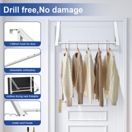 Over The Door Clothes Hanger,1.69 Inch Door Hook for Over The Door Drying Rack,Foldable Retractable Overdoor Hanger Hook for Bathroom,Laundry Room,Apartament and Bedroom