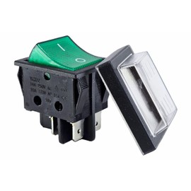 Rocker Switch with Waterproof Cover 2-Pin (4pin) 16 A 250 VAC 30 x 22 mm Green Rocker Illuminated