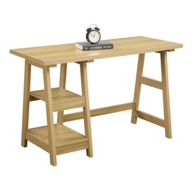Convenience Concepts Designs2Go Trestle Desk with Shelves, Light Oak