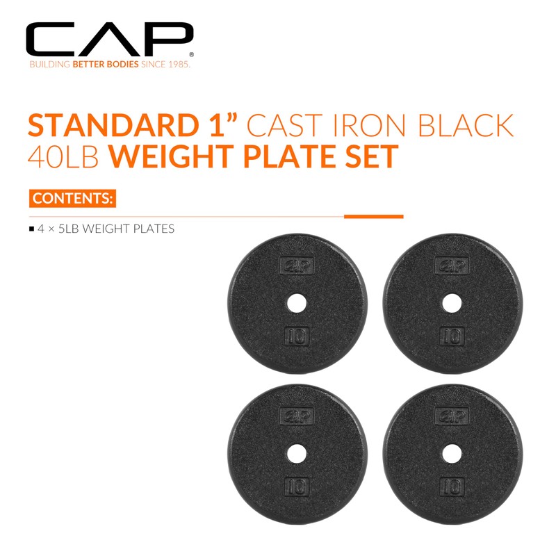 CAP Barbell Cast Iron Standard 1-Inch Weight Plate Set –