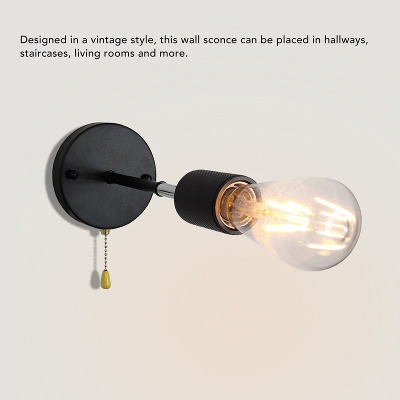 Rustic Wall Sconce Retro Pull Chain E26 Adjustable Up Down