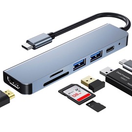 Concentrador USB C, adaptador multipuerto USB C para MacBook Pro, 6 en 1, USB C a HDMI, compatible con portátiles USB C y otros dispositivos tipo C...