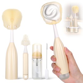 XANGNIER Baby Bottle Brush Kit with Press Foaming Dispenser & Drying Rack – Innovative Bottle Cleaner Set for Baby Bottles, Nipples, Breast Pumps, Straws & Baby Accessories，Newborn Essentials
