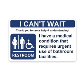 I Can't Wait Bathroom Card IBS IBD Crohn's Colitis Irritable Bowels Restroom Bathroom Emergency Medical Card Restroom Access Card Toilet Access Card OAB