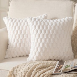 Mandioo Pack of 2 White Super Soft Plush Decorative Cushion Covers 24x24 inch 60x60 cm Wool Velvet Throw Pillow Covers cases Faux Fur fluffy Couch Sofa Bed Livingroom