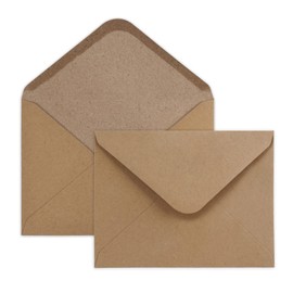 Mocraft Pack of 100 Brown Envelopes with Wet Seal, B6 Vintage Kraft Paper Envelopes, Without Window, with Embedded Seal for Weddings, Greeting Cards, Invitations