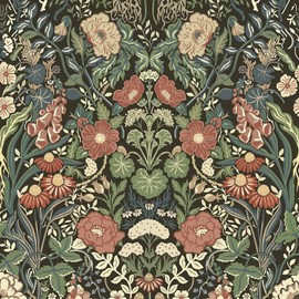 Vintage Wallpaper Peel and Stick Floral Wall Paper Removable Waterproof Green/Black/Yellow Contact Paper for Bedroom, Bathroom, Home Wall 17.3" x 118"