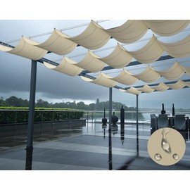 SunnyRoyal Beige 3'x12' Waterproof Pergola Shade Cover Retractable Sun Shade Replacement Canopy Polyester Sun Sail for Patio Porch Yard Garden Outdoor