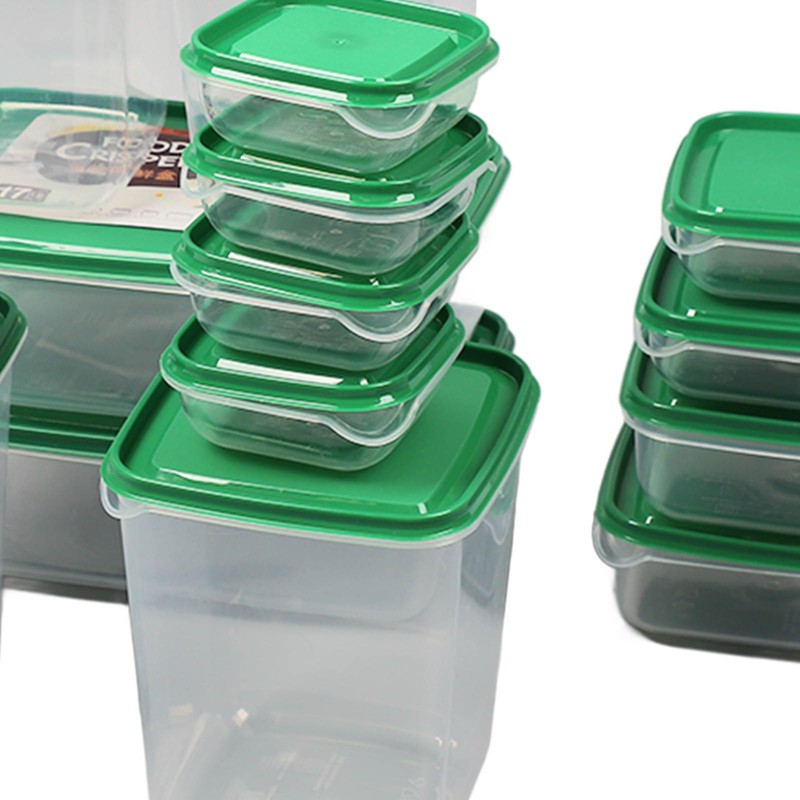 17PCS Food Container Green Fridge Bins Food Grade Plastic Leakage