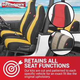 Diver Down Neoprene Seat Cover Set - Fits Jeep YJ 1987-1995 Wrangler - Front and Back Seat Set - Waterproof Custom Fit Seat Covers - Soft Padded Cushion Feel - Thermal Resistant - (Black, 92-95)