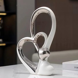 Double Heart Ornament,Double Heart Ceramic Statue,Home Decoration sculpture,Creative Home Modern Home Decoration Gift Office Living Room Decoration Collection Souvenir,Gift.