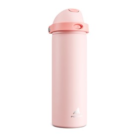 POWCAN 24 oz Insulated Water Bottle for Sports: 2-in-1 Lid with Push-Button Spout & Quick-Flip Straw, Leakproof, Car Cupholder Friendly, Stainless Steel for Gym, School, Travel (Cotton Candy)