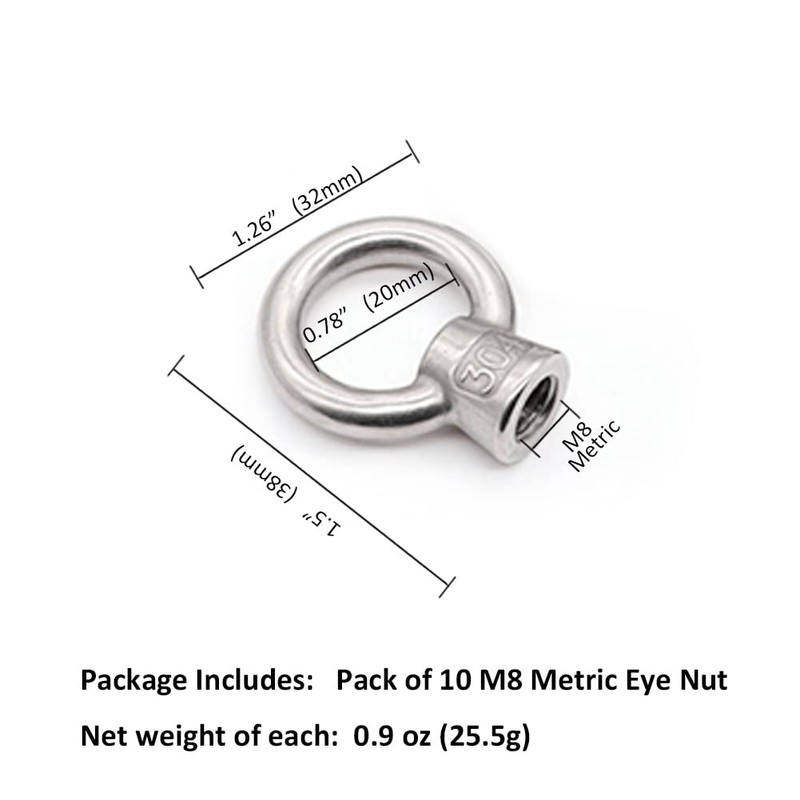 Lependor M8 Metric Ring Shape Lifting Eye Nut 304 Stainless