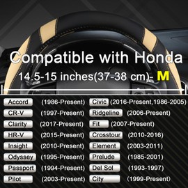 West Llama Customized Auto Car Steering Wheel Cover for Honda Accord CR-V HR-V Pilot Odyssey (Black+Beige-Standard Size)