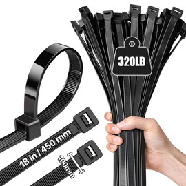 Caiery Pack of 100 Large Long Cable Ties 450 mm x 10 mm, UV-Resistant Ultra Strong Cable Ties with 100 kg Tensile Strength, Black