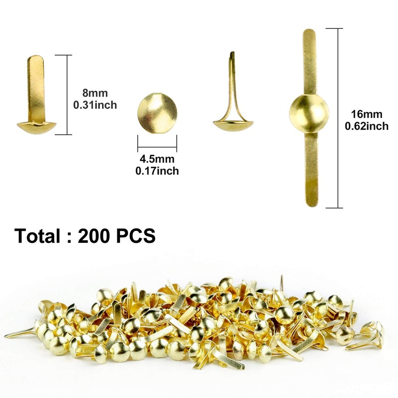200 Pcs Split Pins, Metal Paper Fasteners Mini Brads, 4.5mm
