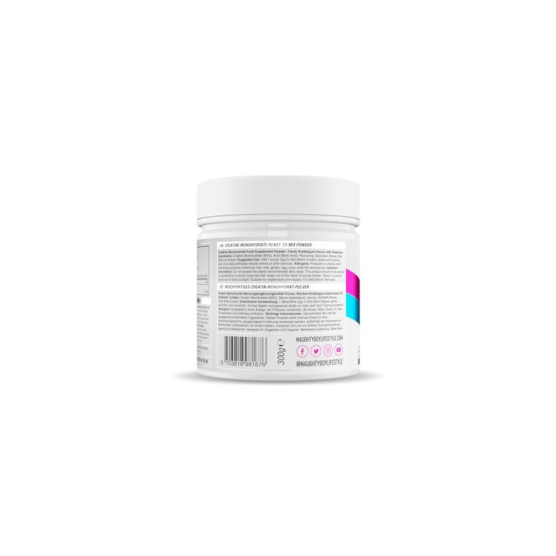 Naughty Boy Micronised Creatine Powder, Creatine Monohydrate Powder (Candy Bubblegum)