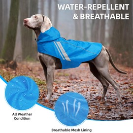 VIVAGLORY Dog Raincoat for Large Dogs, Easy on & Off Pet Rain Clothes, Reflective Lightweight Breathable Dogs Safety Vest Jackets for Adventures, Walking, Hunting, Blue