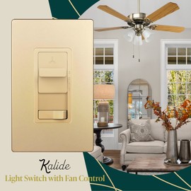 TOPGREENER Kalide Light Switch and 3-Speed Ceiling Fan Control Combo, in Wall Light and Fan Combination Switch, Single Pole, 2.5A, 720W, Neutral Wire Not Required, TGSFS3-GD, Gold