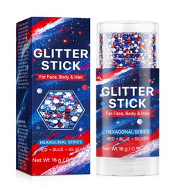 Red White Blue Glitter Stick - Hexagonal Patriotic Body Face Glitter Gel Makeup for Women Kids - Hypoallergenic Alcohol Free Hair Glitter for 4th of July, 250th Independence Day Outfits, Soccer Game