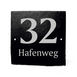 House Number Plaque House Number Slate with Engraving – Your House Number & Street Name Door Sign 11 x 11 cm Dekolando