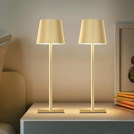 LUTEC 2 Pack Cordless Table Lamp,6000mAh Rechargeable Battery Operated Desk Lamp,Two Adjustable Heights,Waterproof, Touch Control & 3 Color Stepless Dimming for Restaurant/Bedroom/Bars/Outdoor (Gold)