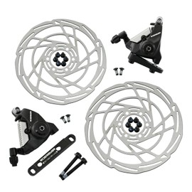 RIDEREVER MCX-2 Flat Mount Dual-Piston Mechancial Disc Brake Set w/ 160mm Rotors, Black x Silver, RD2319