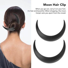 Moon Hair Stick, 2Pcs Wooden Hair Fork Decoration, Round ABS Moon Hairpin Hair Accessories for Daily, Hair Styling Pins Tool, Easy to Use (Black)