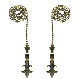Royal Designs, Inc. Fleur De Lis Finial with Fan Pull Chain, Antique Brass - Pack of 2