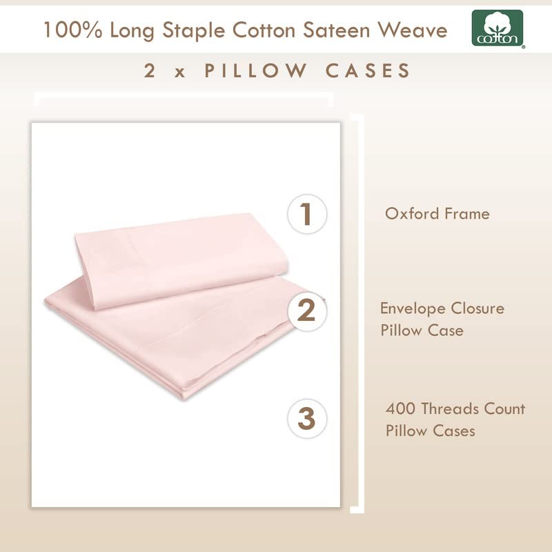 Pizuna 100% Cotton Standard Pillowcases 2 Pack Light Pink 50x75cm,