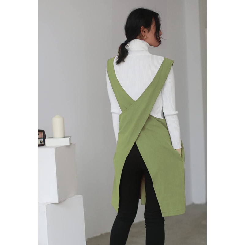 AOBBYBBS Cotton Linen Japanese Apron Halter Cross Back Bandage X