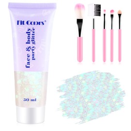 Glitter Gel 50 g, PAMIYO Glitter Face Body Sequins Face Glitter for Face Hair Lip Nail Body Mermaid Sequins Liquid Eyeshadow for Festive Occasions (White)