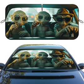 Funny Alien Car Windshield Sunshade Folding Cute Martiansal Monster Heatshield Front Window Car Sun ​Shade Windshield Block UV Rays Sun Shade Visor Protector for Car Sedan Truck SUV Accessories