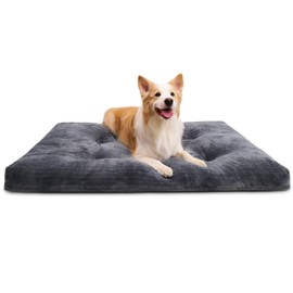 Dog Crate Bed Washable Jumbo Dog Beds for Large Dogs Deluxe Thick Flannel Fluffy Comfy Kennel Pad Anti-Slip & Anti-Scratch Pet Sleeping Mat, 48 x 29 Inch, Gray