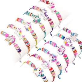 AUAUY 12PCS Friendship Bracelets, Unicorn Colorful Kids Bracelets, Adjustable Beaded Bracelets for Girls, Colorful Flat Beads Bracelets, Party Bag Fillers for Kids Christmas Birthday Party Favours