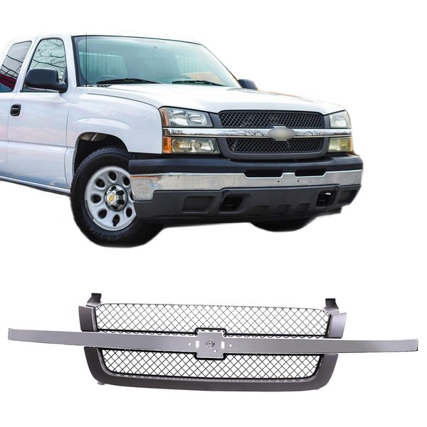Perfit Liner New Front Texture Dark Gray Grille Grill With Chrome Molding Compatible With CHEVROLET Silverado 1500 2500 3500 HD Classic 2003-2007 GM1200474 88968933