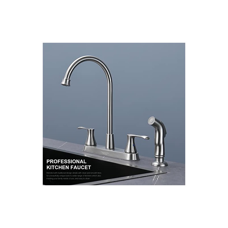 Kitchen Faucet with Side Sprayer, Brushed Nickel 2-Handle Faucet for