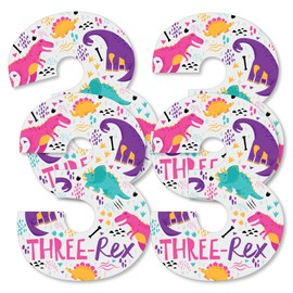 Big Dot of Happiness 3rd Birthday Roar Dinosaur Girl - Three Shaped Decorations DIY Three Rex Dino Third Birthday Party Essentials - Set of 20